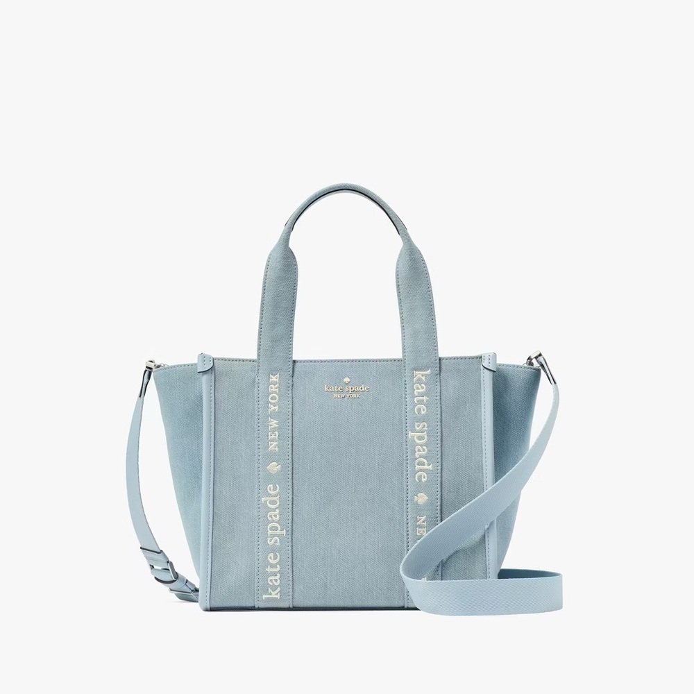 NWT Kate Spade Kip Denim Small Tote Crossbody Bag Blue White KL065 RARE